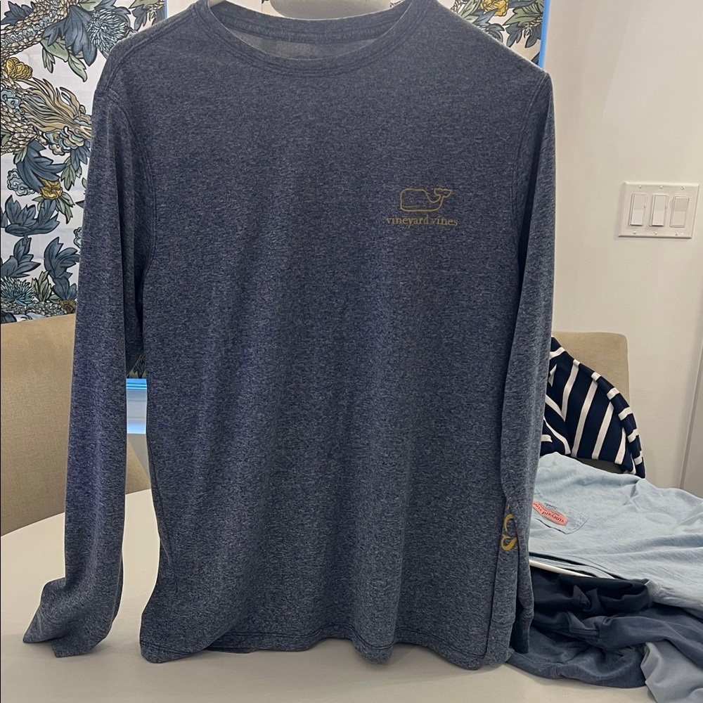 Vineyard Vines Men's Heathered Blue Long Sleeve Performance Tee